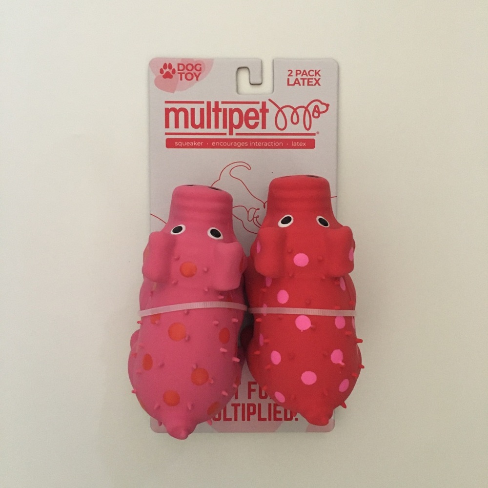 NEW (S) Dog Toy Mini Globlets 2 Latex Squeakers Pink and Red | Multipet